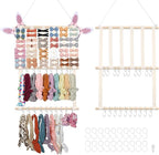 Bow Holder Organizer for Girls Hair Bows, 30x15in Large Headband Holder w/ 8 Ribbons & 20 Plastic Hooks, Wall Hanging Jewerly Clip Hair Accessories Organizer Storage for Baby Toddler(Beige)