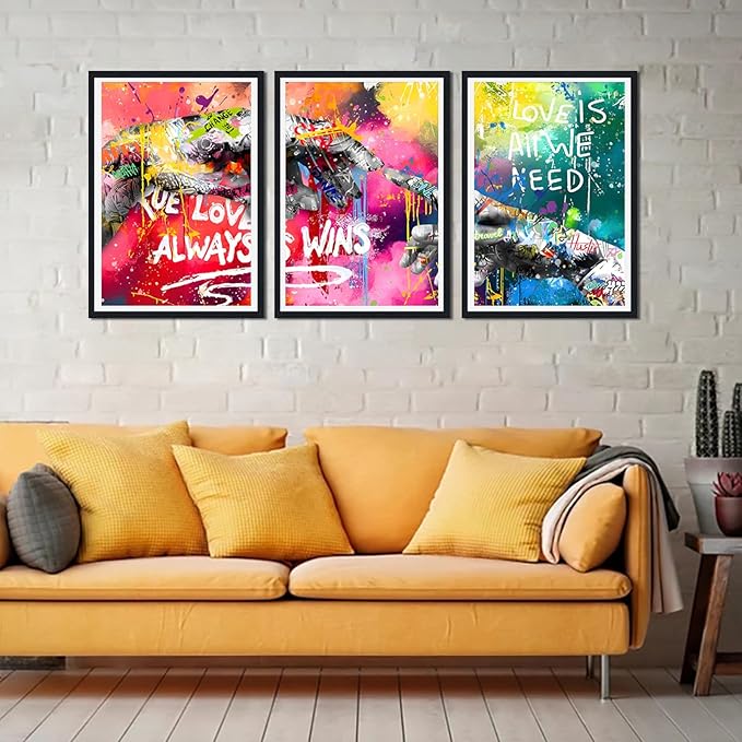 Novatique Graffiti Wall Art for Living Room Banksy Wall Art Decor Hand of God Art Print Graffiti Pictures for Bedroom Office Ready to Hang,16" x 24" x 3Pcs