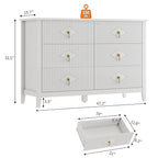 GarveeHome Fluted Dresser for Bedroom, 47.2 Inch Wide 6-Drawer Wood Dresser, Modern Chest of Drawers, Storage Organizer Cabinet for Living Room, Hallway, Entryway, White