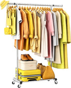Clothes Rack for Hanging Clothes, 100% Stainless Steel Clothes Garment, Portable Sturdy Clothes Rack, Extendable Rolling Garment Rack with Wheels, Freestanding Laundry Room Bedroom Dress Shirt Jacket
