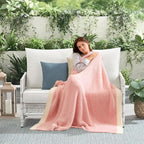 Snuggle Sac Pink Throw Blankets for Couch, Reversible Super Soft Warm Microfiber Blankets Cozy Knit Fuzzy Plush Lightweight Fluffy Throws for Sofa, Bed, Living Room, Heather Pink, 50 x 60 inches