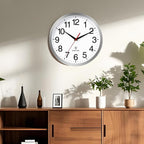 Atomic Wall Clock Modern 14 Inch Battery Operated Analog Clock Decorative for Bedroom Kitchen Bathroom Office Home Living Room (Silver)