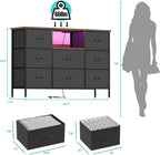 Black Dresser with LED Lights & Power Outlets, Dresser TV Stand with 8 Drawers for 55" TV, Fabric Chest of Drawers for Bedroom, Living Room, Entryway