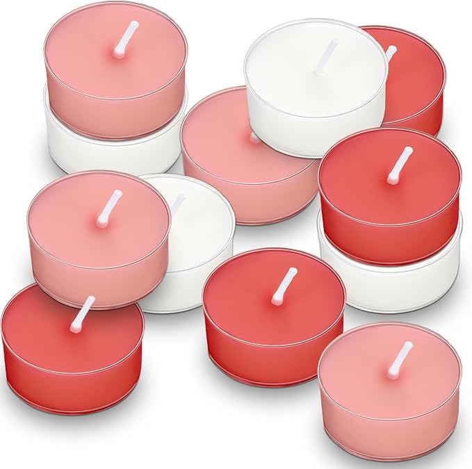 Honoson 12 Pack Valentine's Day Tea Lights Candles Tea Light Natural Wax Scented 6 Scents Conversation Candle for Spring Easter Wedding Engagement Gift Anniversary Summer Home Decor(White, Pink, Red)