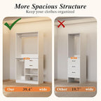 Flrrtenv Closet System, 6.8-9.8Ft Closet Organizer with 2 Wooden Drawers and Pull-out Pants Organizer Rod, Walk-in Wood Closet Organizer Wardrobe Clothes Rack with 3 Hanging Rods, White&Oak