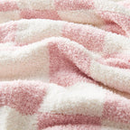 CozeCube Super Soft Fullfy Microfiber Reversible Knitted Blankets, Warm Cozy Fuzzy Plush Throw, Pink and White Checkered Throw Blanket for Couch Bed Sofa, 60" x 80"