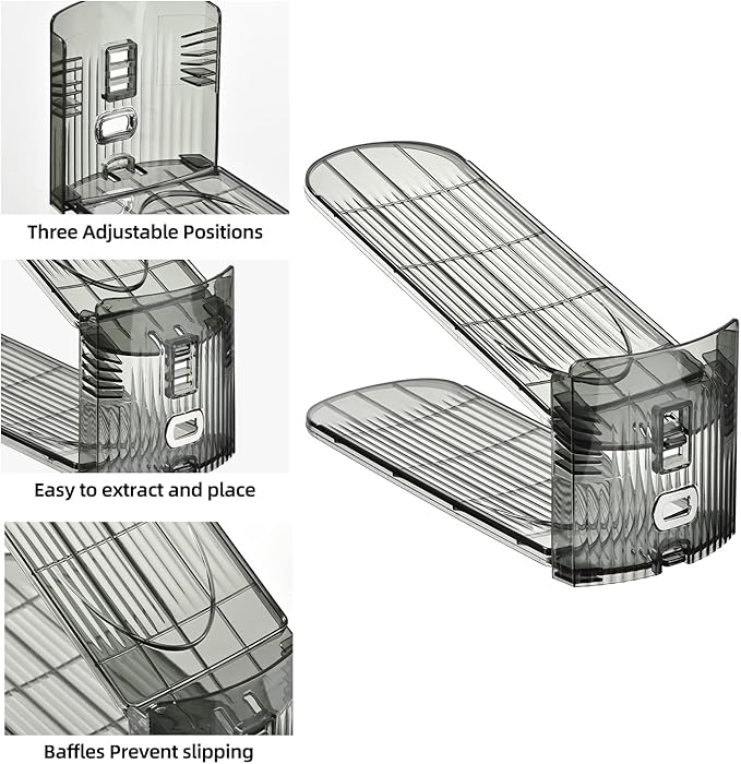 Shoe Slots Organizer，20 Pack Shoe Stackers for a Pair of Shoes,Adjustable Shoe Rack with Three Levels，Grey