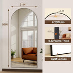 HARRITPURE 56"x21"Full Length Mirror Arch Floor Mirrors with Aluminum Alloy Frame Free-Standing Wall Mounted or Leaning Large Bedroom Dressing Mirror Modern & Contemporary Decor for Home,Black