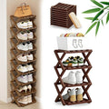 DDRIC 9-Tier No-Assembly Bamboo Rack, 2026 Upgraded Foldable Corner Shoe Rack, Space-Saving Organizer for Shoes, No-Tool Narrow Shelf for Entryway Closet Dorm (Brown,4-Tier)
