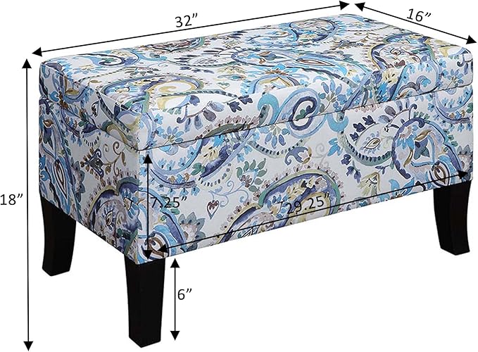 Convenience Concepts Designs4Comfort Winslow Storage Ottoman Bench 32" - Transitional Upholstered Footstool & Seat, for Living Room, Entryway, Hallway, & Bedroom, Paisley Fabric