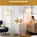 GyroVu Floor Lamp for Living Room, Adjustable Height Standing Lamps with 350° Rotate White Lampshade, 67.5-Inch Modern Tall Lamp Dimmable Floor Lamps for Corner Bedroom Home Office (Bulb Included)