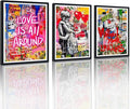 Novatique Graffiti Canvas Wall Art Colorful Banksy Wall Art Street Graffiti Print Wall Decor Framed for Living Room Bedroom,12" x 16" x 3Pcs