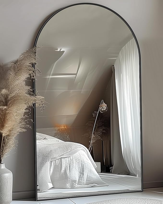 Antok Full Length Mirror, 72"x44" Floor Mirror, Arched Floor Standing Freestanding Arch Full Body Mirrors with Stand for Bedroom, Hanging Mounted for Living Room Cloakroom,Black