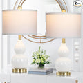 Double Gourd Ceramic Table Lamps Set of 2, Modern White Bedside Lamps for Night Stand, Contemporary Nightstand Lamps for Bedroom Living Room (Bulb Included)