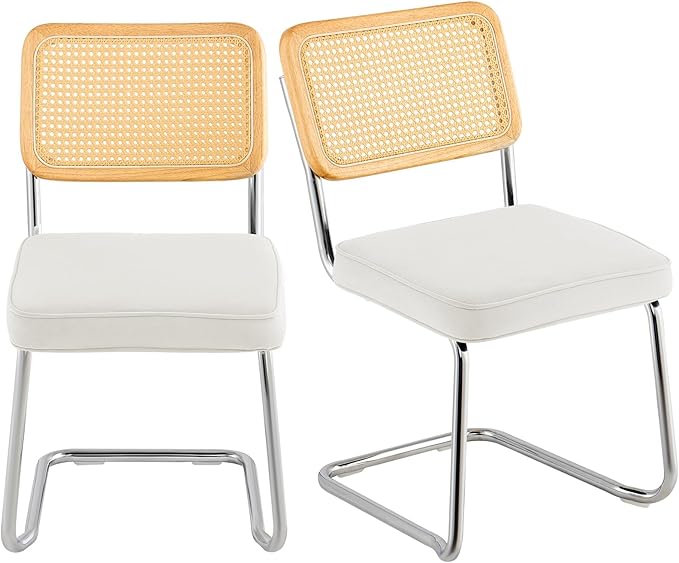 VEVOR Rattan Chairs Set of 2, Mid Century Modern Dining Chair, Upholstered Velvet Accent Chair with Rattan Back, Retro Dining Room Kitchen Chair for Living Room, Bedroom (18.1 Inch)