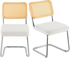 VEVOR Rattan Chairs Set of 2, Mid Century Modern Dining Chair, Upholstered Velvet Accent Chair with Rattan Back, Retro Dining Room Kitchen Chair for Living Room, Bedroom (18.1 Inch)