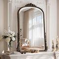 40x28 Beaded Arched Mirror, Bathroom Mirror for Over Sink, Metal Frame Wall Decor for Entryway, Bedroom, Living Room, Bronze