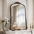 40x28 Beaded Arched Mirror, Bathroom Mirror for Over Sink, Metal Frame Wall Decor for Entryway, Bedroom, Living Room, Bronze