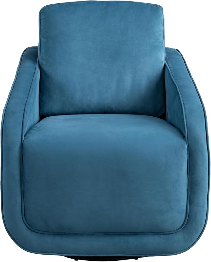 Studio Living® Lydia 35.3" Swivel Accent Chair, Modern Boho, Fully Assembled, Pocket Coil Comfort, Round Swivel Base Leg, Soft Velvet Fabric, Blue
