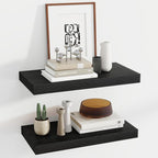12 Inch Deep Floating Shelves, 24 Inch Long Floating Shelves for Wall, Floating Shelf with Invisible Brackets, Deep Shelves for Bathroom, Bedroom, Living Room, 2 Pack, Black
