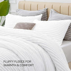BEDELITE Fleece Oversized Queen Comforter Set -Super Soft & Warm Fluffy Bright White Bedding, Luxury Fuzzy Heavy Bed Set for Winter with 2 Pillow Cases