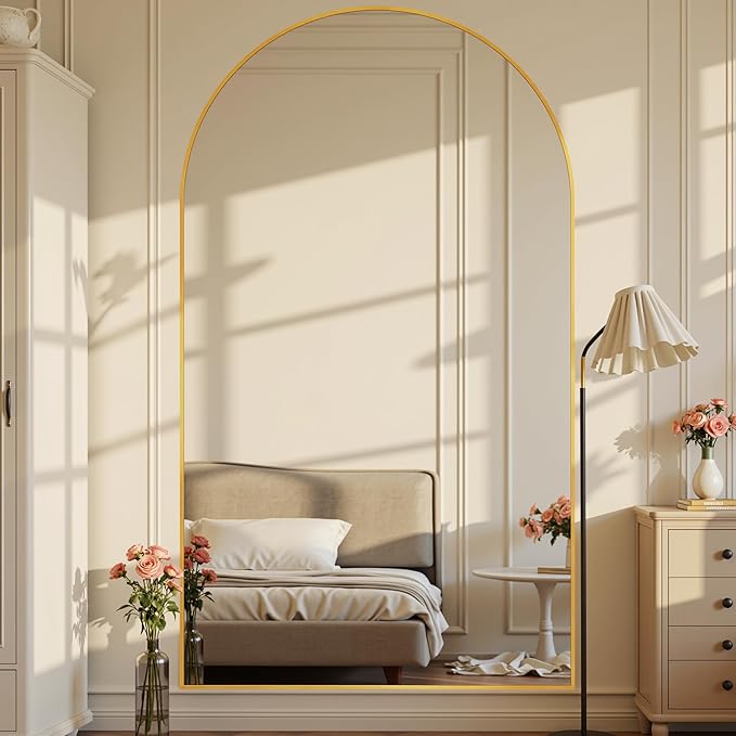 Suidia Arched Full Length Mirror, 76"x44" Floor Mirror Freestanding, Floor Standing Full Body Mirror with Stand for Bedroom, Hanging Leaning Mounted for Living Room Cloakroom, Gold