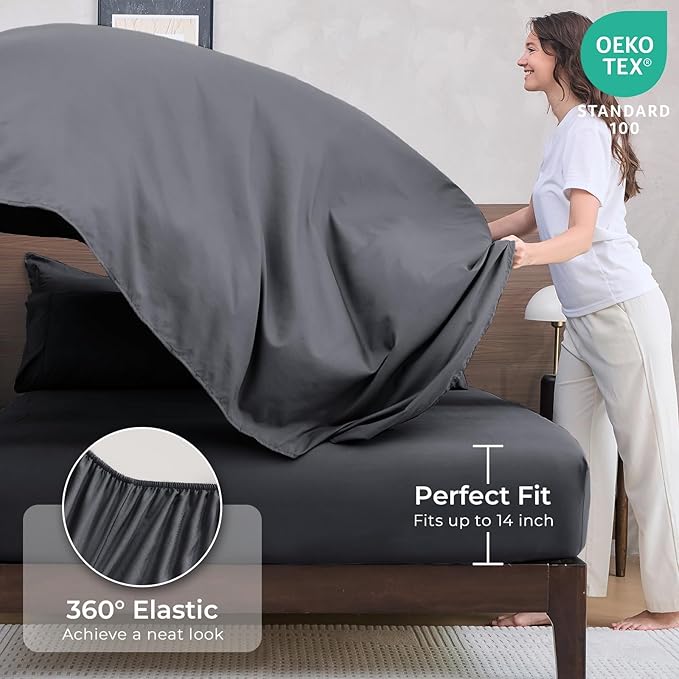 HEVUMYI Twin-XL Comforter Set - 5-Piece All Season Bed in a Bag Twin-XL, Ultra Soft Bedding Set with Comforter, Flat Sheet, Fitted Sheet, Pillowcases, Pillow Shams, Dark Grey