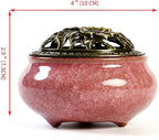 Ceramic Incense Burner with Incense Stick Holder + Insulation use for Stick or Coil Incense, Sage Cones and Frankincense (Violet)