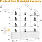 Semoic Arched Bookshelf and Bookcase with 3 Cabinets, Triple Wide 5 Tier Standing Book Shelf, Storage Display Rack Shelves, Industrial Open Bookshelf, Etagere Bookcase, White