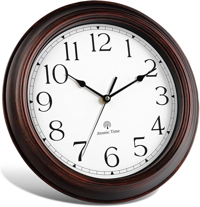 Atomic Wall Clock 10 Inch, Silent Non-Ticking Vintage Clock Battery Operated Classic Analog Decorative for Kitchen, Living Room, Office, Bedroom, Bathroom (Bronze)