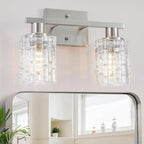 2 Light Brushed Nickel Bathroom Vanity Light Over Mirror, Modern Vanity Lighting with Crystal Glass Shade, Wall Mount Bathroom Light Fixtures, E26 Base