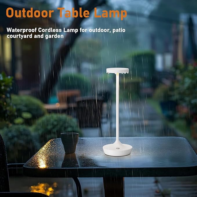 2 Pack Led Cordless Rechargeable Waterproof Table Lamp(Battery Operated Touch Light 3 Color Dimming Portable Night Lamp IP54 Waterproof Suitable For Indoor Outdoor Patio Restaurant Dining Home)White