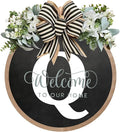 Circular Surname Front Door Welcome Sign - 26 Letter House Wreath, Front Porch Decorations, Year-Round Home Decor (Q)