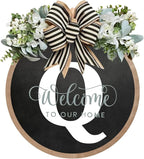 Circular Surname Front Door Welcome Sign - 26 Letter House Wreath, Front Porch Decorations, Year-Round Home Decor (Q)