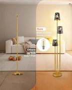 3-Light Gold Floor Lamp for Living Room, Unique Candle Holder Style Tall Standing Lamps for Bedroom, 3000K Warmwhite Mid Century Modern Floor Lamp for Home Office(Bulbs Included)