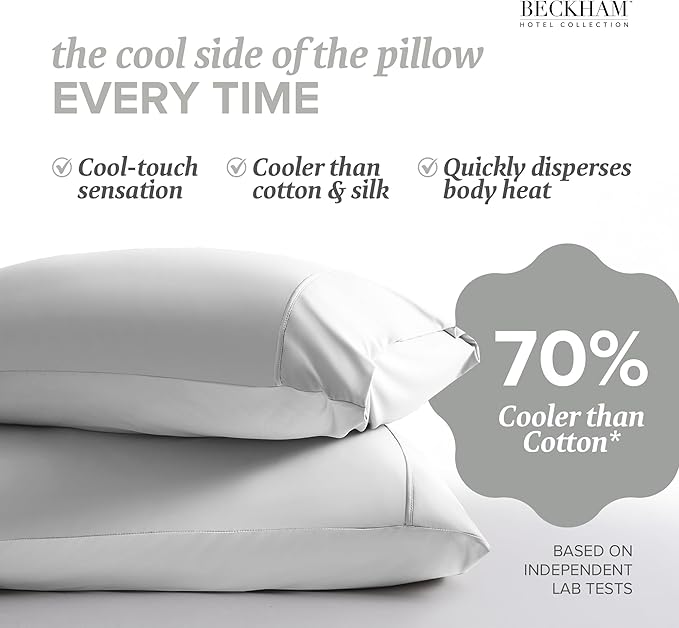 Beckham Hotel Collection Bed Pillows with Cooling Pillowcases for Hot Sleepers, Queen Size Sets of 2, Soft Down Alternative Pillow for Sleeping, Envelope Cases, White