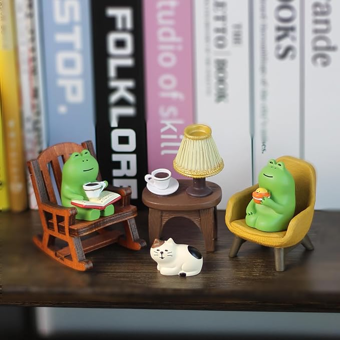 Miniature Frog Figurines Statue, Adorable Frog Collectibles for Desk and Bedroom Decor, Cute Frog Perfect Indoor Home Decorations and Gifts