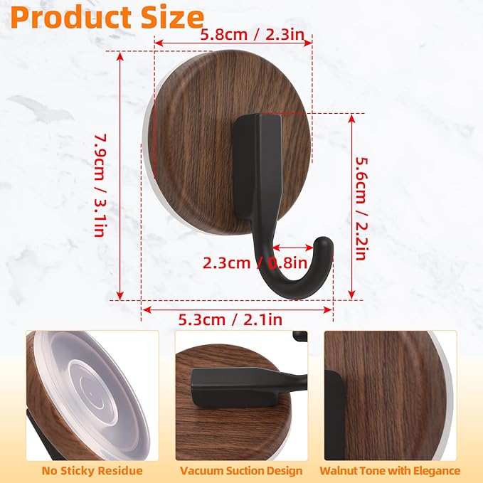 Wreath Hanger for Front Door, Upgraded Suction Cup Hook for Window Glass/Shower Mirror/Over Door, Christmas/Thanksgiving/Halloween/July 4th/Easter/Valentine/Fall/Summer/Spring(Walnut, J, 2 Pack)