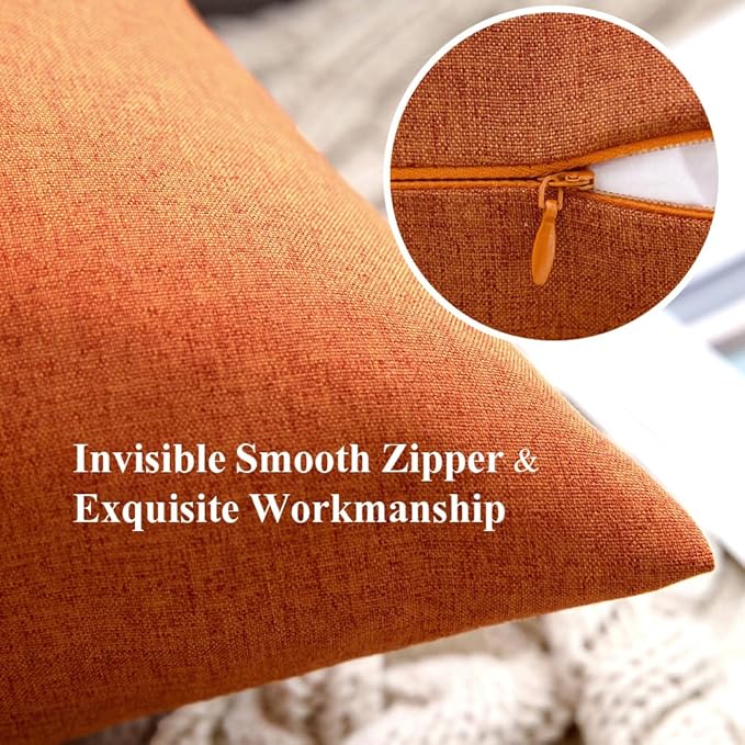 MIULEE Pack of 2 Decorative Outdoor Solid Waterproof Throw Pillow Covers Faux Linen Garden Farmhouse Cushion Cases for Summer Patio Tent Balcony Couch Sofa 20x12 Inch Orange