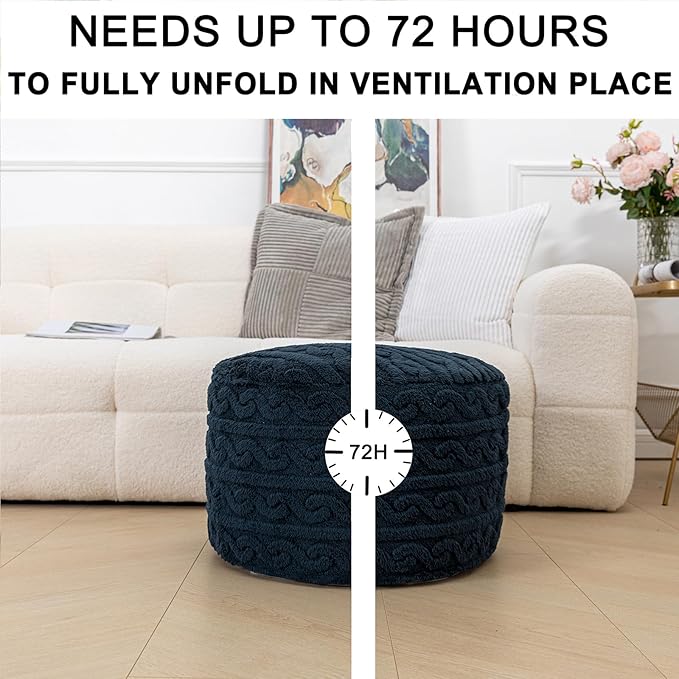 Asuprui Round Pouf Ottoman Stuffed Pouf Foot Stool Floor Chair for Living Room Bedroom Filled Boho Poof Foot Rest for Couch 20 Diameter x 12 Height Navy Blue Pouf with Filler