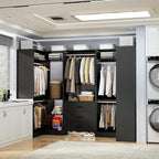 Aheaplus Closet System with 3 Drawers, 5 Hanging Rods & Corner Tower, Corner Closet System with Hanging, 88.8" U-Shaped Walk-In Wardrobe Organizer, 2000+ lbs Capacity, Set of 3, Black