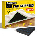 Songrey Rug Tape Rug Corner Grippers 16PCS, Reusable Double-Sided Carpet Tape to Hold Area Rugs Down, Non Slip Rug Pads Gripper for Hardwood Floors No Damage