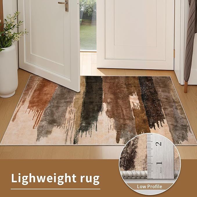 Ciicool Modern Abstract Rug for Living Room, 10'x14' Machine Washable Area Rug Non-Slip Rug, Low-Pile Contemporary Indoor Dining Floor Carpet for Bedroom Office Under Table Home Decor Brown Black