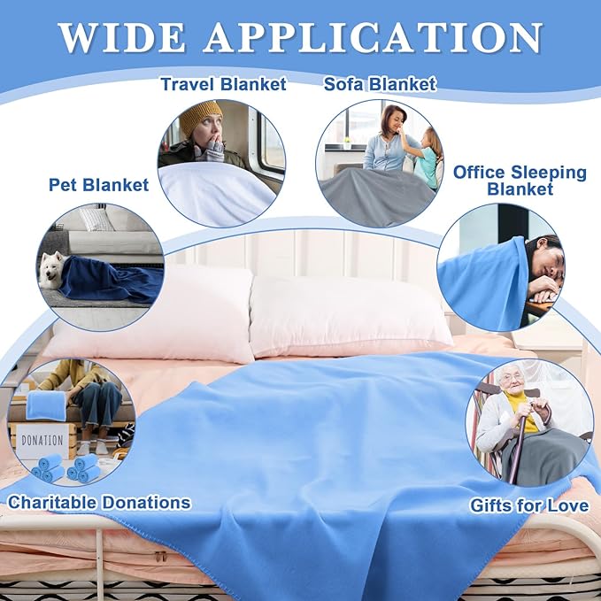 Newwiee 48 Pcs Fleece Throw Blankets Bulk 50'' x 60'' Oeko-tex Standard 100 Certified Spring Outdoor Wedding Guest Blankets Lightweight for Sleepover Donation Lap Pet Sofa Home (Blue Shades)