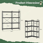 Huuger 4 Tier Bookshelf, L Shaped Corner Bookshelf with 8 Open Shelves, 49.4 Inch Straight Wide Bookcase with Metal Frame and Wooden Board, Adjustable Feet, Black