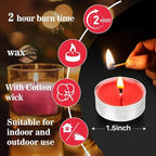 Red Tea Lights Candle Set - 25 Pcs Mini Tealight Candles Unscented Votive Soy Candle for Home, Pool, Shabbat, Wedding, Emergencies, Christmas