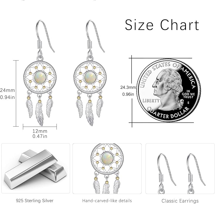 Dream Catcher Earrings for Women 925 Sterling Silver Western Earrings Dream Catcher Dangle Cowgirl Earrings Bohe Jewelry Gifts for Women