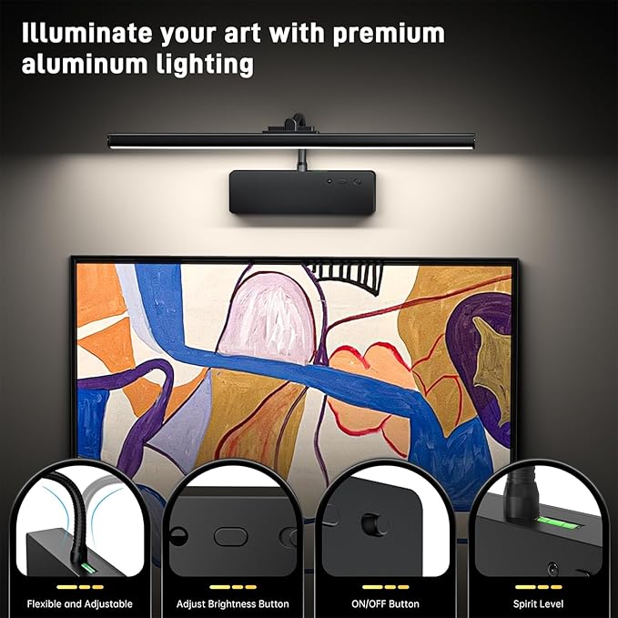 Picture Light, 15.35inch Wireless Picture Lights for Wall Rechargeable, 5400mAh Battery Wall Light with Remote, 3 Color Art Lighting for Paintings with Timer and Dimmable Artwork Display (Black-2PCS)