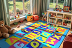 Booooom Jackson Kids Rug ABC Educational Rugs, 4'11x6'67'' Non-Slip Alphabet Carpet Preshool Rug for Kidsroom, Playroom, Daycare, School, Classroom Blue