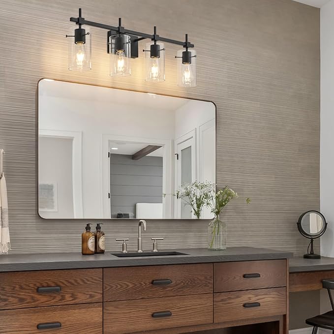 SOLFART 4 Lights Vanity Light Black Bathroom Vanity Lights Over Mirror Vanity Lights for Mirror Bathroom Light Fixture